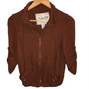 American Rag Brown 3/4 Sleeve Zip-Up Jacket
